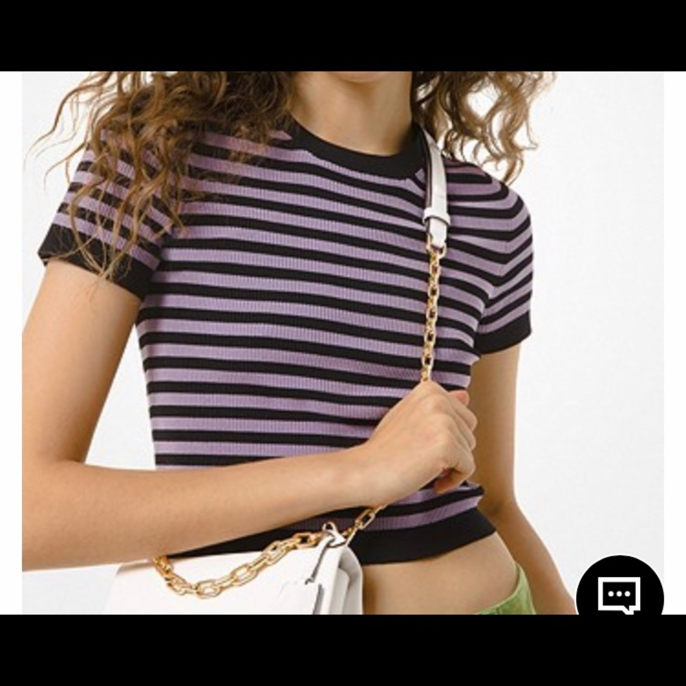 NWT Michael Kors Striped Ribbed Viscose short sleeve sweater 💜💜💜